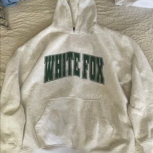 White Fox Boutique Gray Hoodie with Green Logo